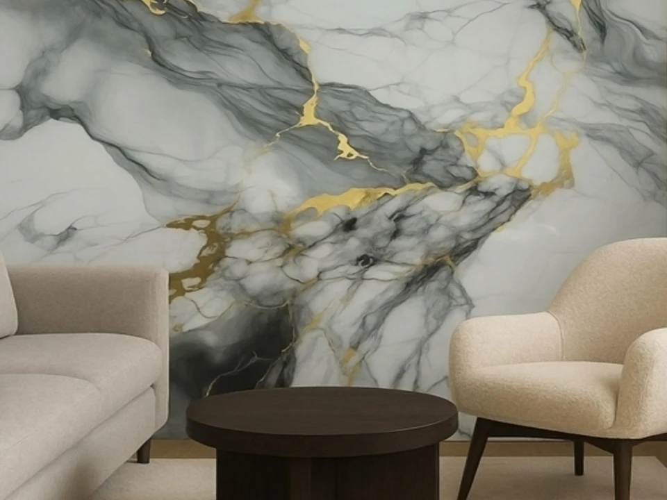 Πάνελ Τοίχου PVC Marble Gold [2.8×1.22m] – Soutis Decco